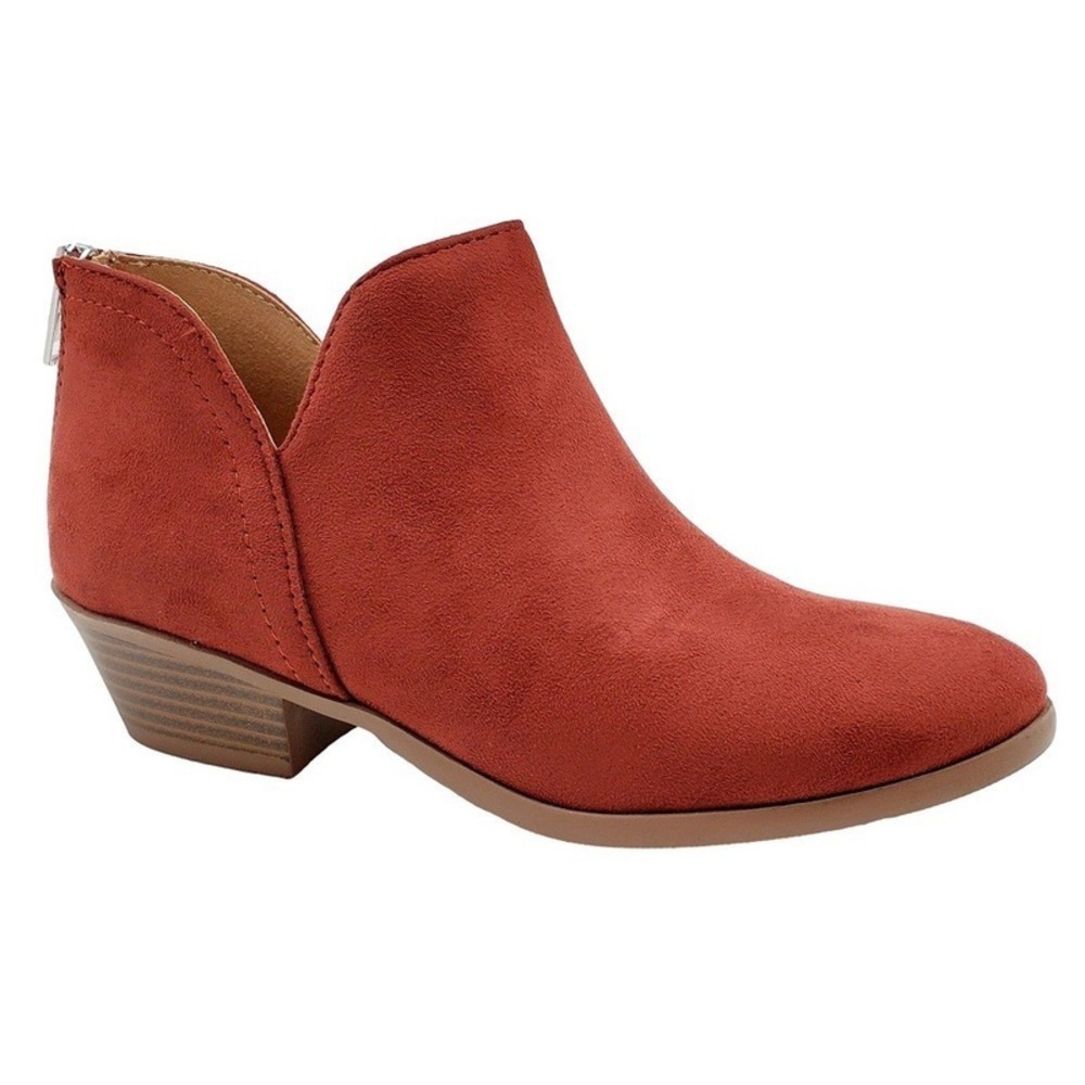 Women Ankle Booties Side Cutout Back Zipper Low Heel Faux Suede Boots Size 6